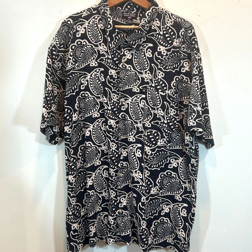 POLO RALPH LAUREN Linen Cotton Blue Paisley Print Button Up Men's Shirt Size XXL